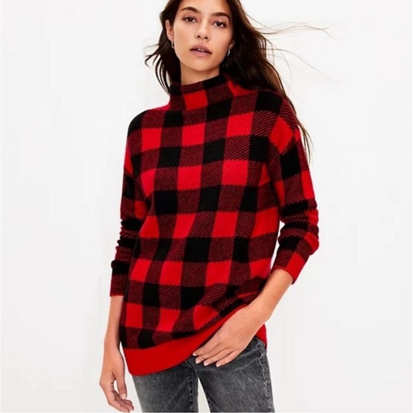 Buffalo Plaid Mock Neck Tunic Sweater like new condition - Picture 2 of 6